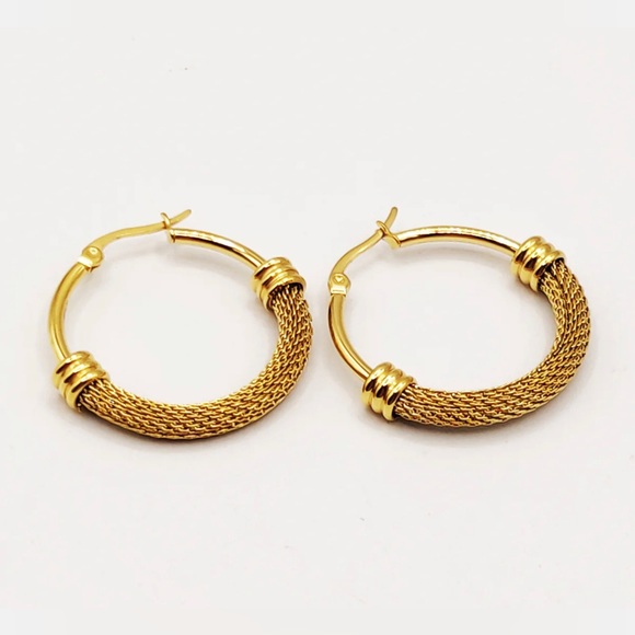 New Anthro Gold Textured Hoop Earrings - Picture 3 of 14
